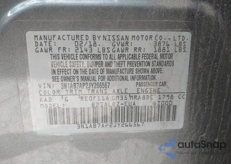 2018 Nissan Sentra S from USA, damaged, VIN 3N1AB7AP2JY266567